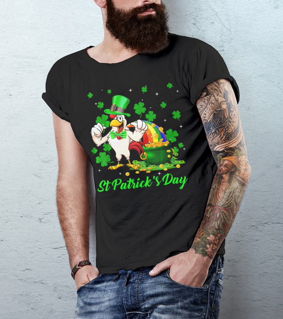 St Patrick's Day Leprechaun Chicken Shamrock Pot Of Gold T-Shirt