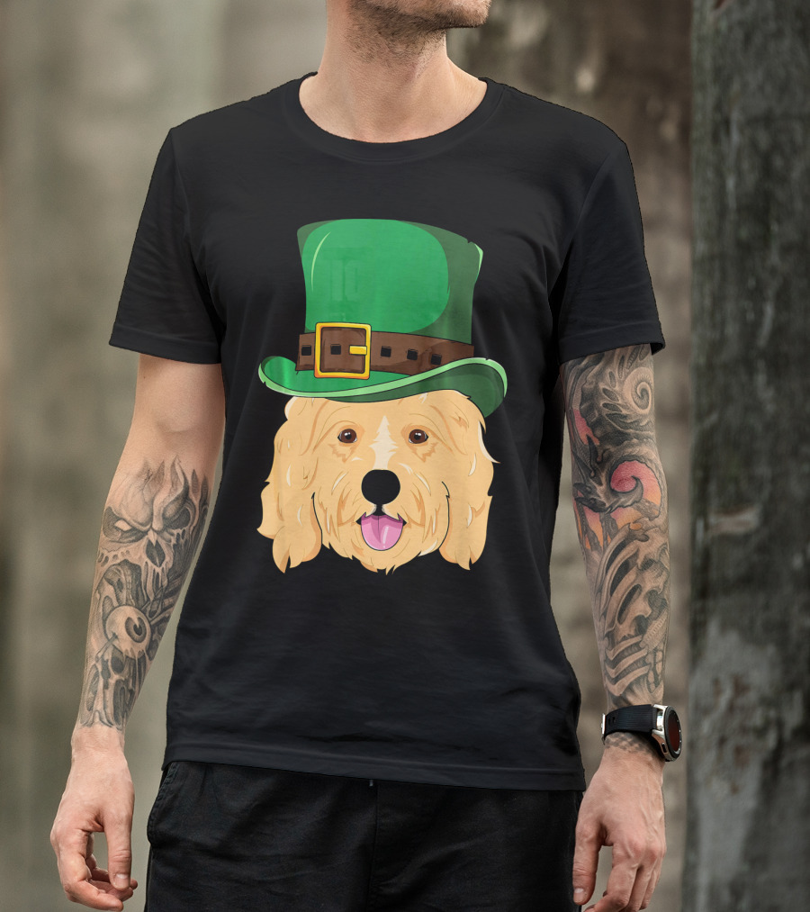 Golden Doodle St. Patrick's Day With Green Leprechaun Hat T-Shirt