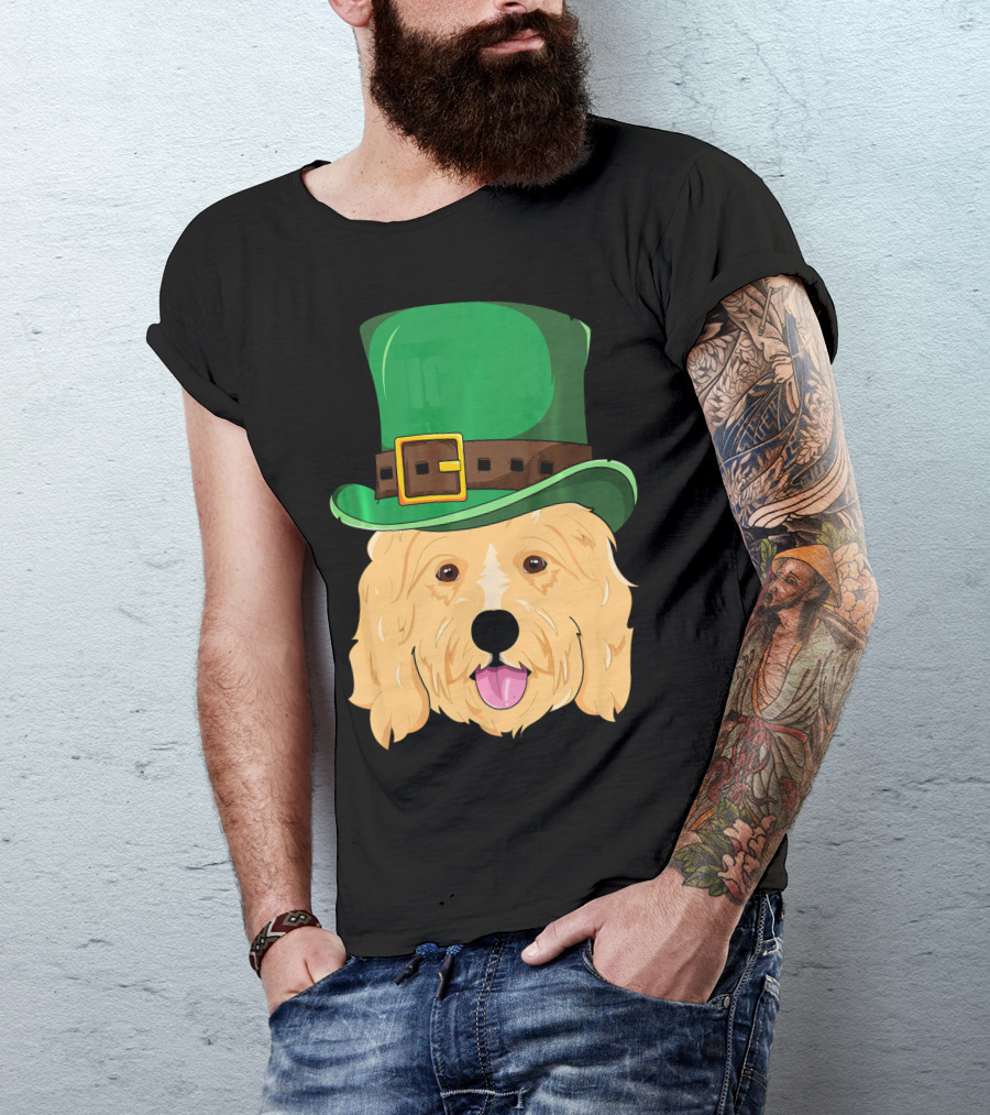 Golden Doodle St. Patrick's Day With Green Leprechaun Hat T-Shirt