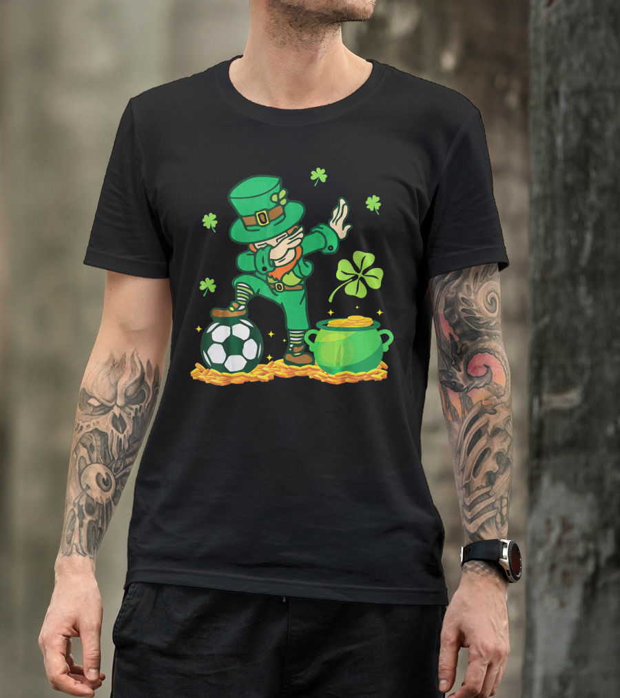Leprechaun Dabbing With Soccer Ball And Pot Of Gold T-Shirt