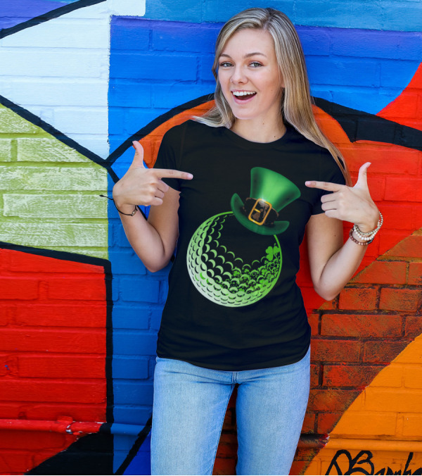 Shamrock Golf Ball With Leprechaun Hat St Patrick's Day Fun T-Shirt
