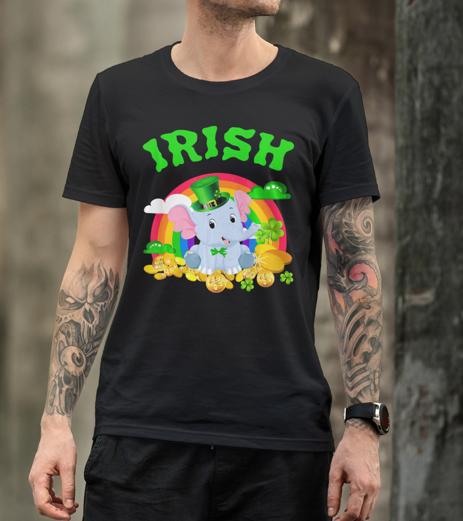 Irish Elephant St Patricks Day Rainbow Coins Clover T-Shirt