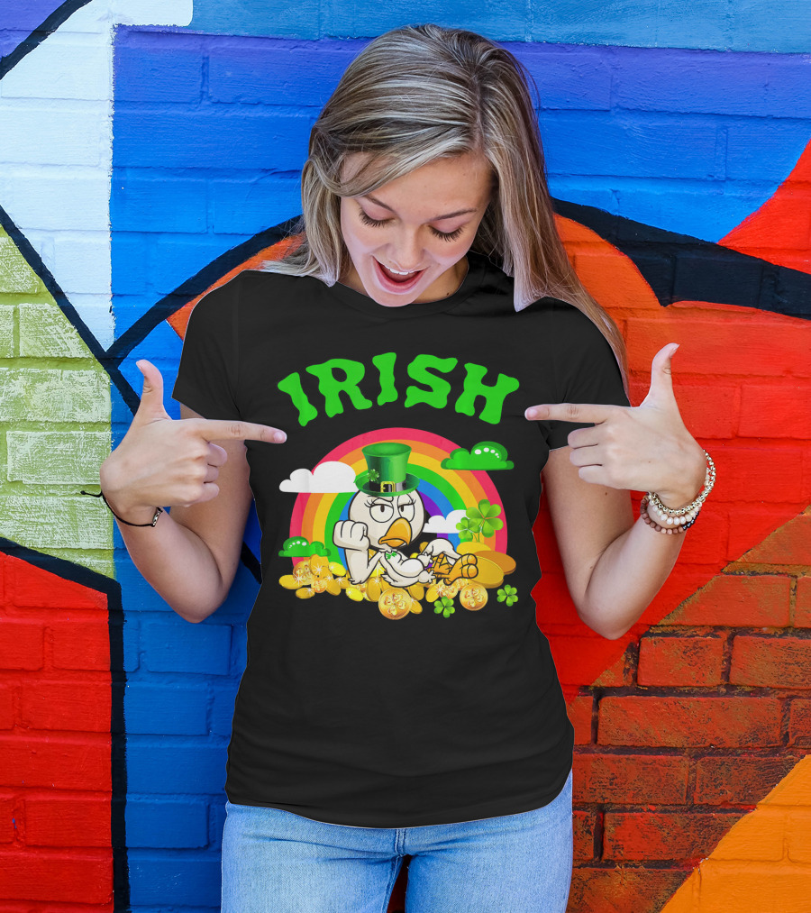 Irish Chicken Funny St Patricks Day Rainbow Gold Coins T-Shirt