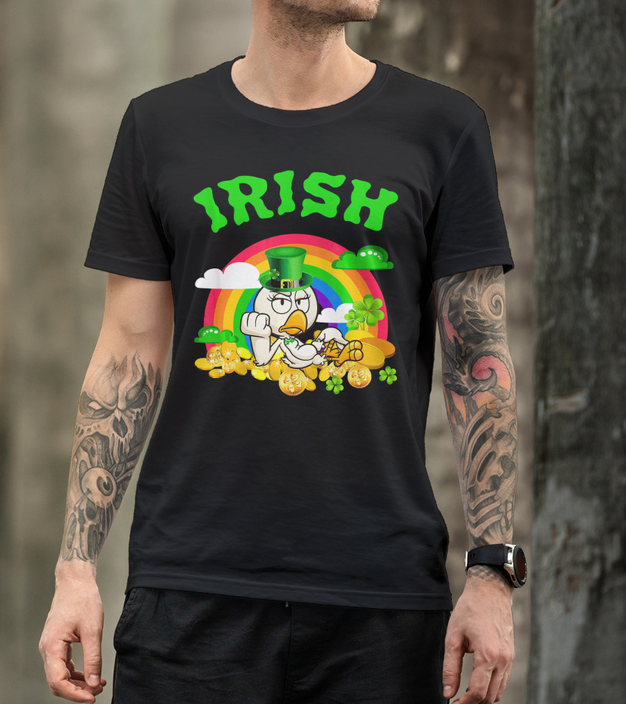 Irish Chicken Funny St Patricks Day Rainbow Gold Coins T-Shirt
