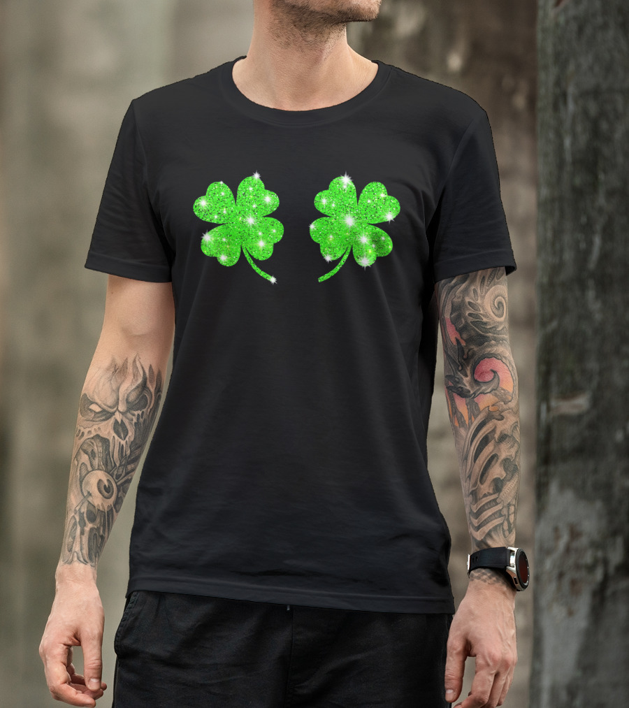 Shake Your Shamrocks Green Sparkle 4 Leaf Clover T-Shirt