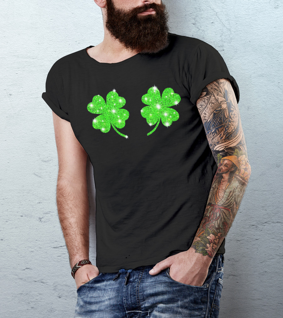Shake Your Shamrocks Green Sparkle 4 Leaf Clover T-Shirt