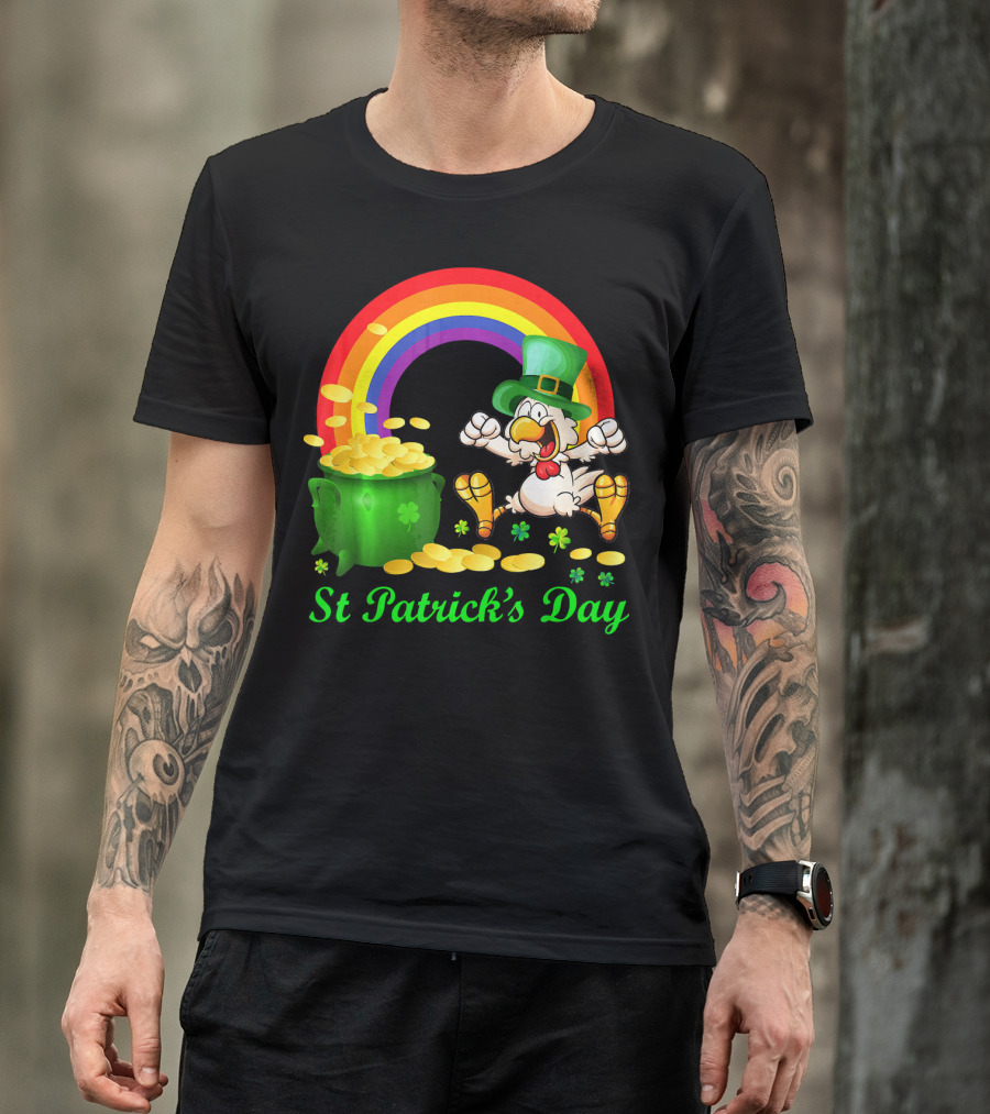 St Patrick's Day Chicken Leprechaun With Pot Of Gold And Rainbow T-Shirt