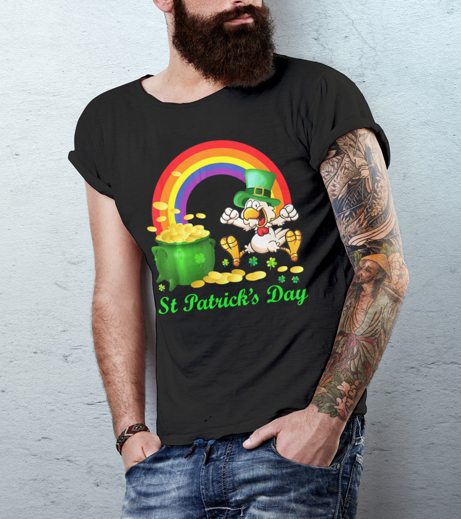 St Patrick's Day Chicken Leprechaun With Pot Of Gold And Rainbow T-Shirt