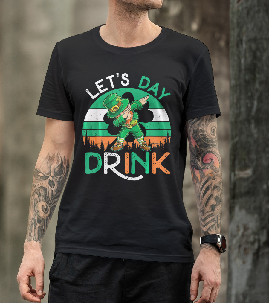 LET'S DAY DRINK LEPRECHAUN DABBING SHAMROCK IRELAND FLAG T-Shirt
