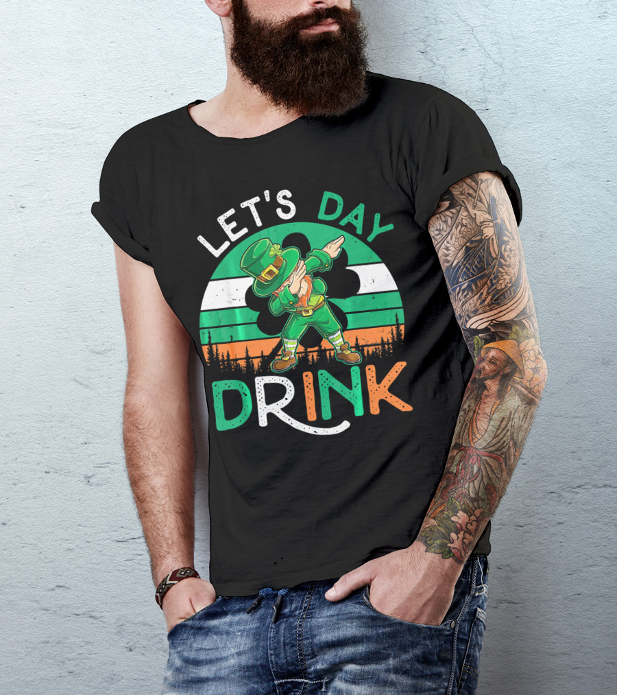 LET'S DAY DRINK LEPRECHAUN DABBING SHAMROCK IRELAND FLAG T-Shirt