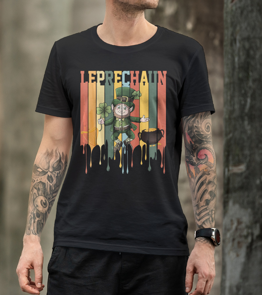 Leprechaun With Shamrock And Pot Of Gold Vintage St. Patrick's Day T-Shirt