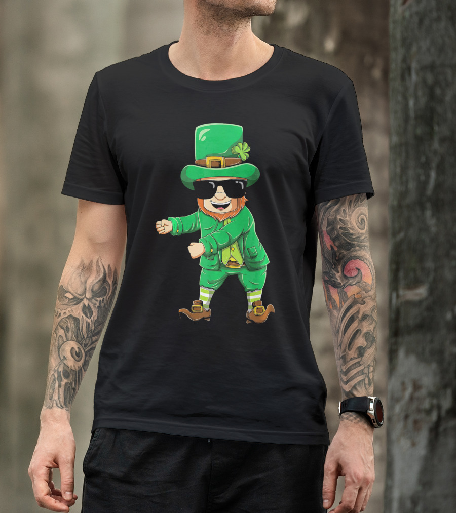 Flossing Leprechaun With Sunglasses Green Outfit And Shamrock Hat T-Shirt