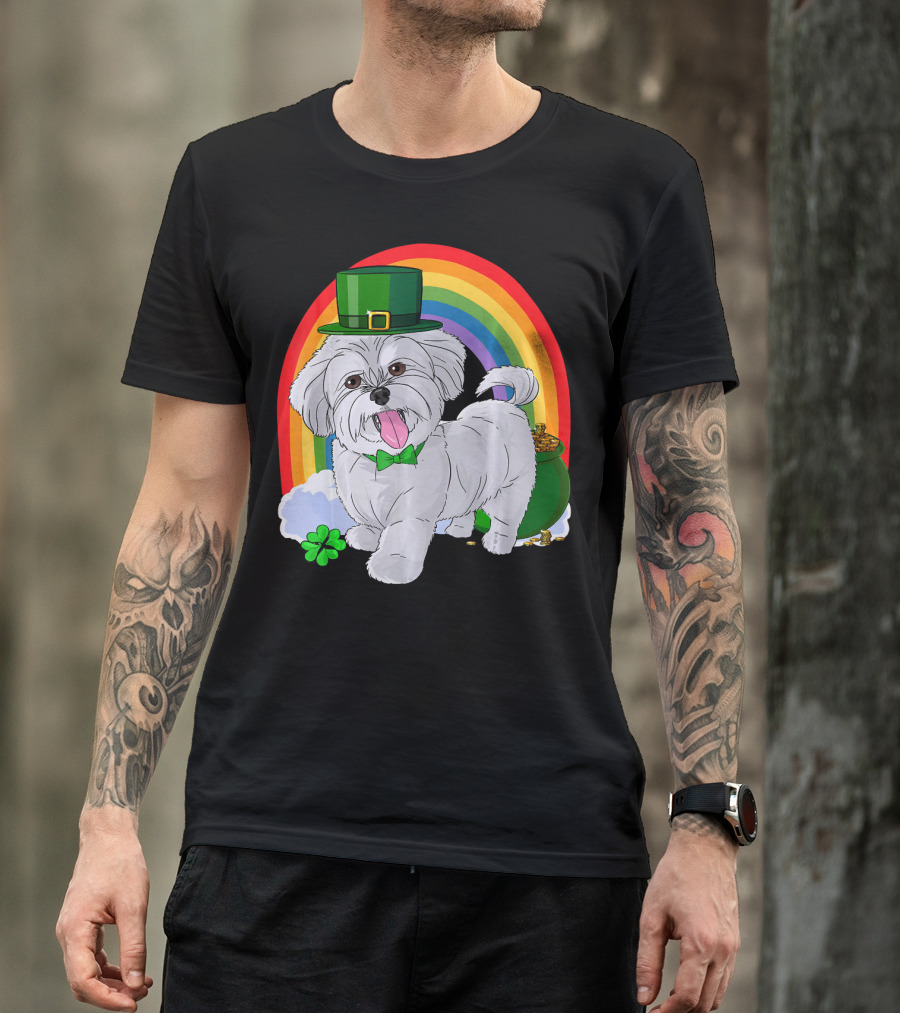 Maltese Leprechaun St Patrick's Day Rainbow Shamrock T-Shirt