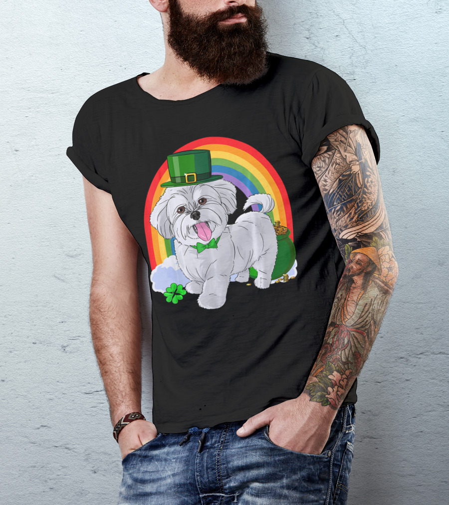 Maltese Leprechaun St Patrick's Day Rainbow Shamrock T-Shirt