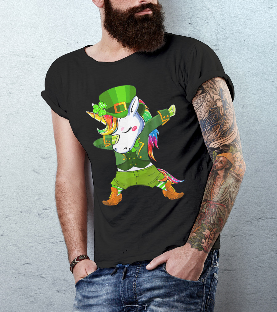 Leprechaun Costume Funny Dabbing Unicorn St. Patrick's Day Rainbow Magic T-Shirt