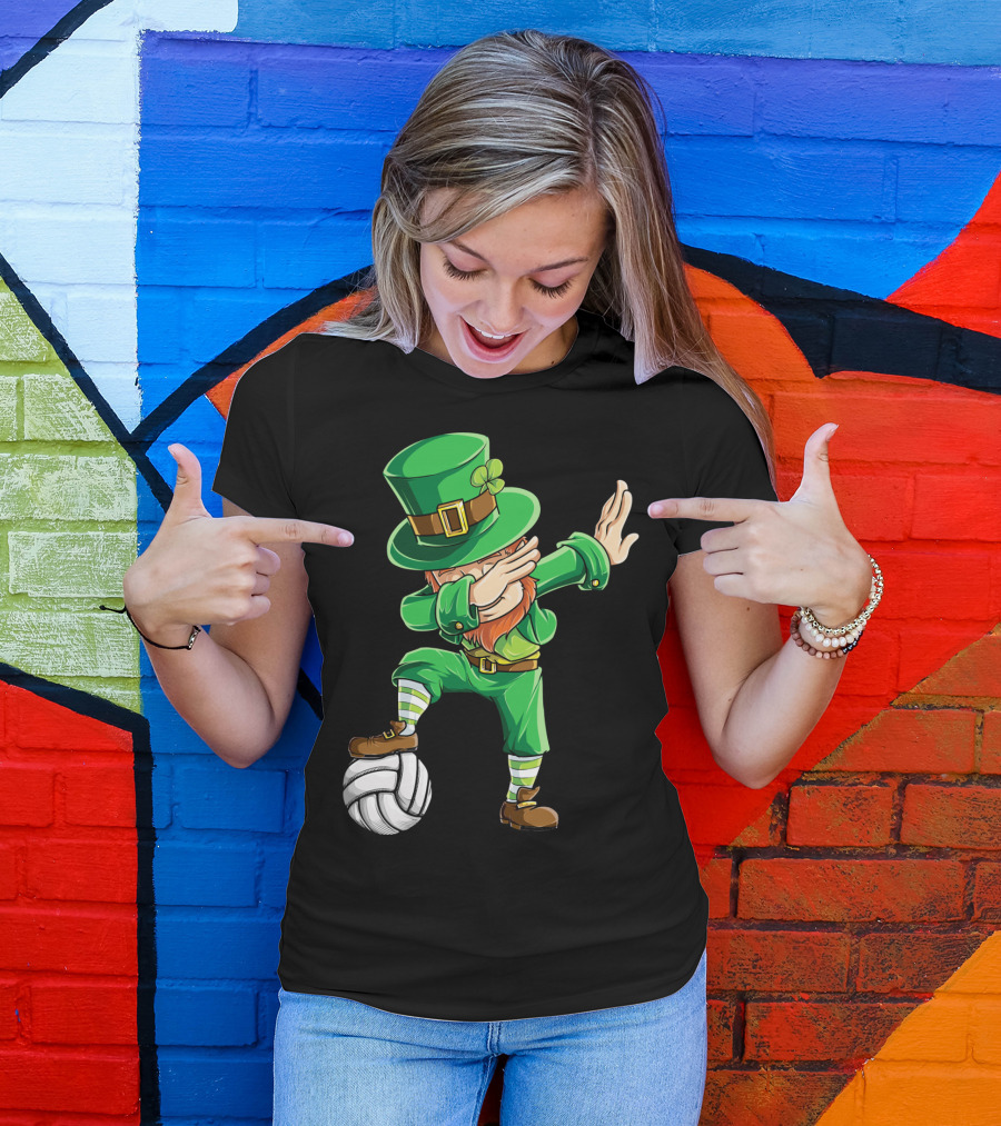 Dabbing Leprechaun With Volleyball T-Shirt
