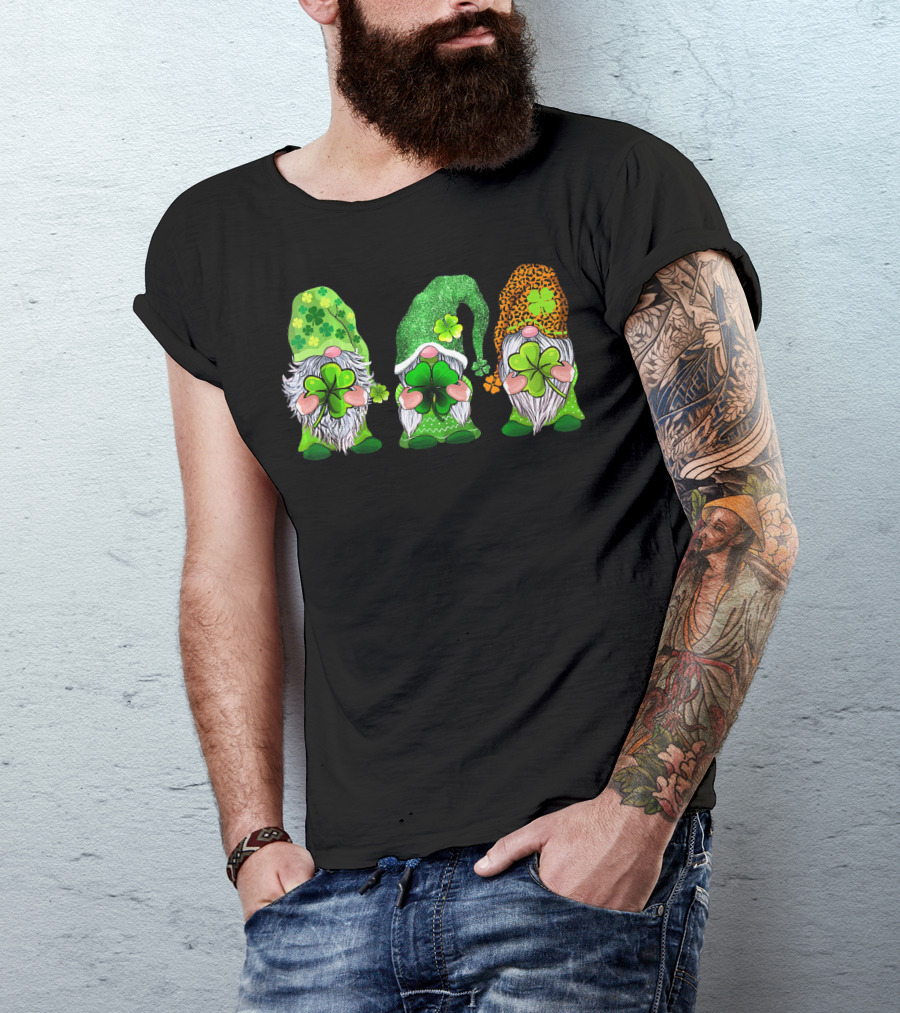 Leprechaun Irish Gnomes With Shamrocks And Clover Hats T-Shirt