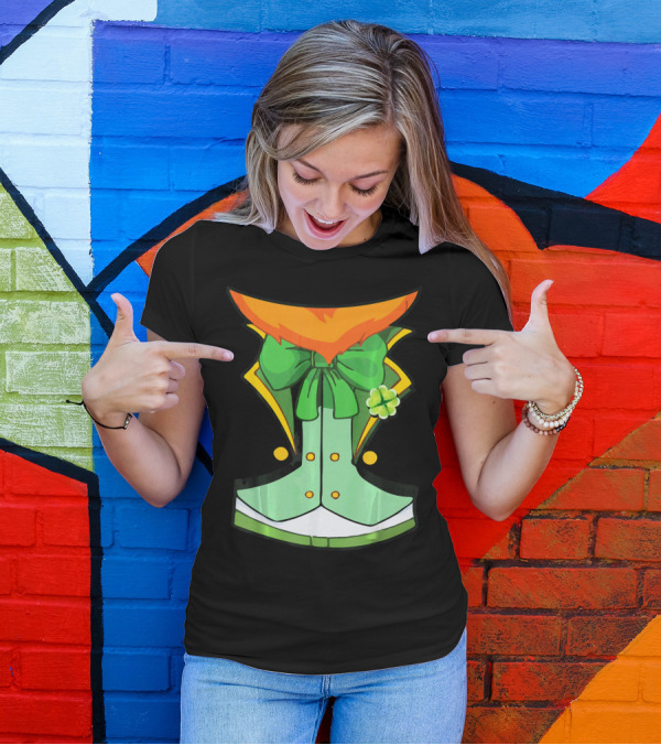 Tuxedo Leprechaun Costume With Green Bowtie And Shamrock T-Shirt