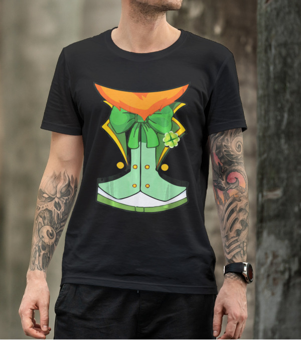 Tuxedo Leprechaun Costume With Green Bowtie And Shamrock T-Shirt