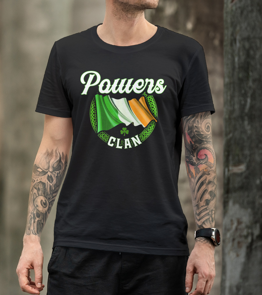 Powers Clan Irish Flag Celtic Knot Shamrock T-Shirt