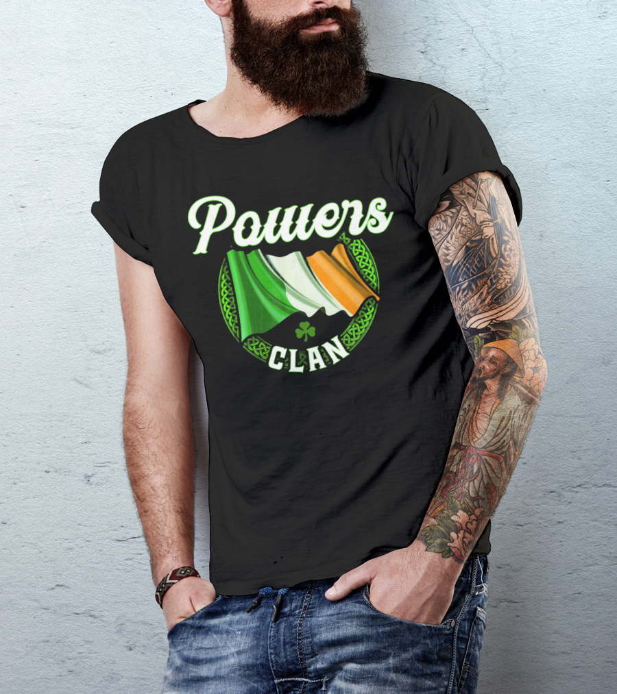 Powers Clan Irish Flag Celtic Knot Shamrock T-Shirt
