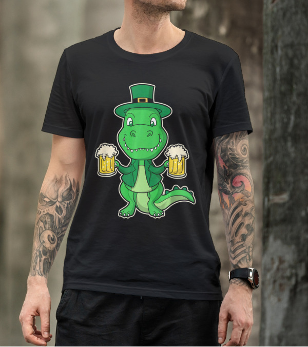 Leprechaun Dinosaur With Beers St. Patrick's Day T-Shirt