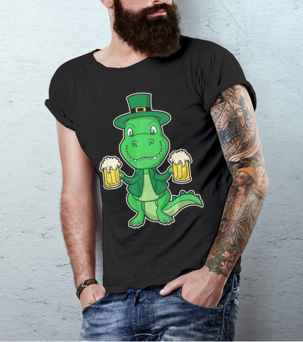 Leprechaun Dinosaur With Beers St. Patrick's Day T-Shirt