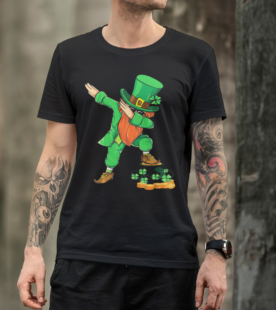 Leprechaun Dabbing With Shamrocks And Gold Coins T-Shirt