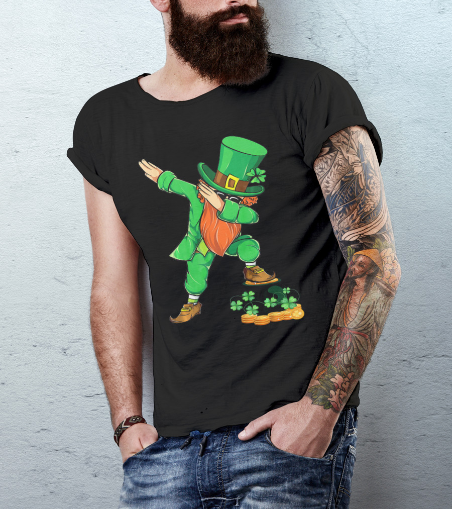Leprechaun Dabbing With Shamrocks And Gold Coins T-Shirt