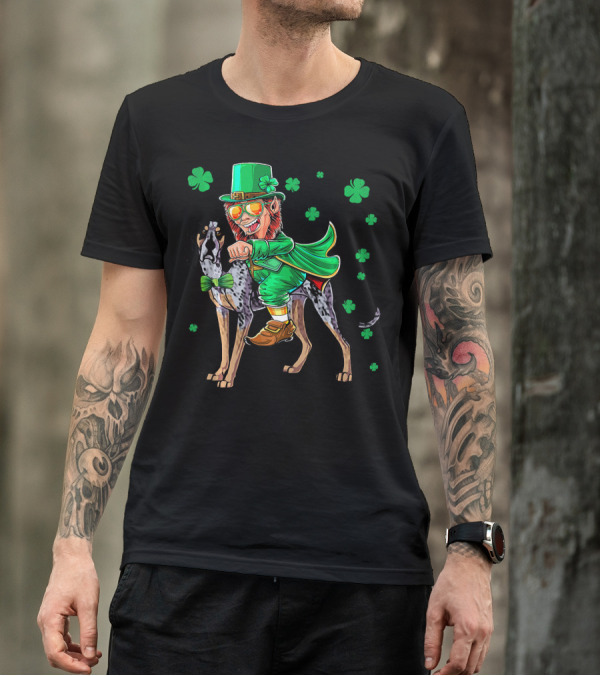 Leprechaun Riding Bluetick Coonhound With Shamrock Accents T-Shirt