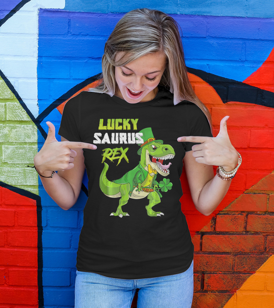 Lucky Saurus Rex St. Patrick's Day Kids T-Rex T-Shirt