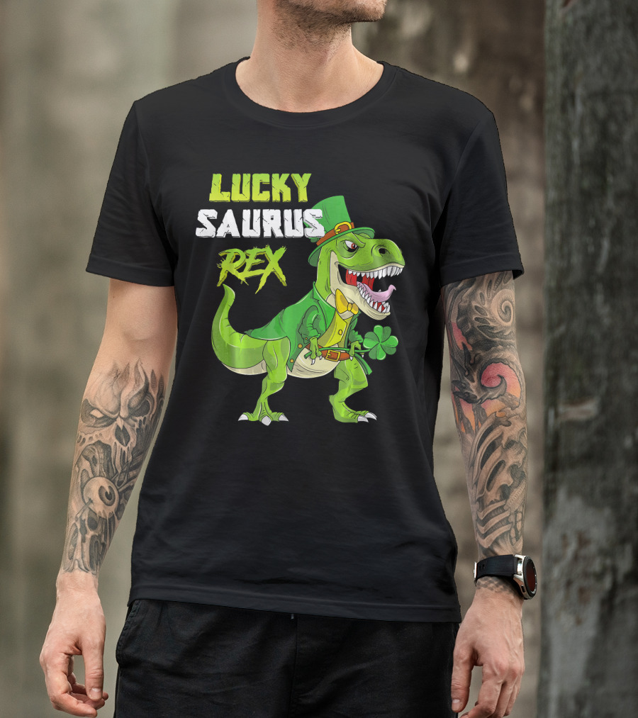 Lucky Saurus Rex St. Patrick's Day Kids T-Rex T-Shirt