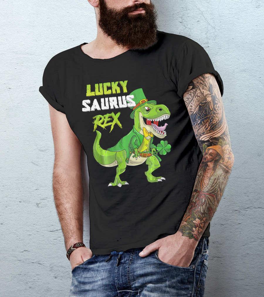 Lucky Saurus Rex St. Patrick's Day Kids T-Rex T-Shirt