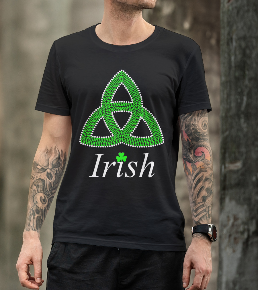 Irish Celtic Knot Trinity Rhinestone Shamrock T-Shirt