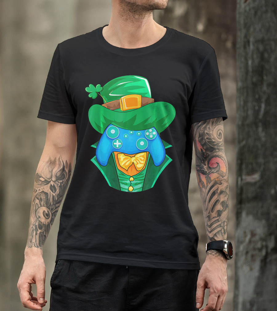 Leprechaun Gamer Controller St Patrick's Day Shamrock Hat Bowtie T-Shirt