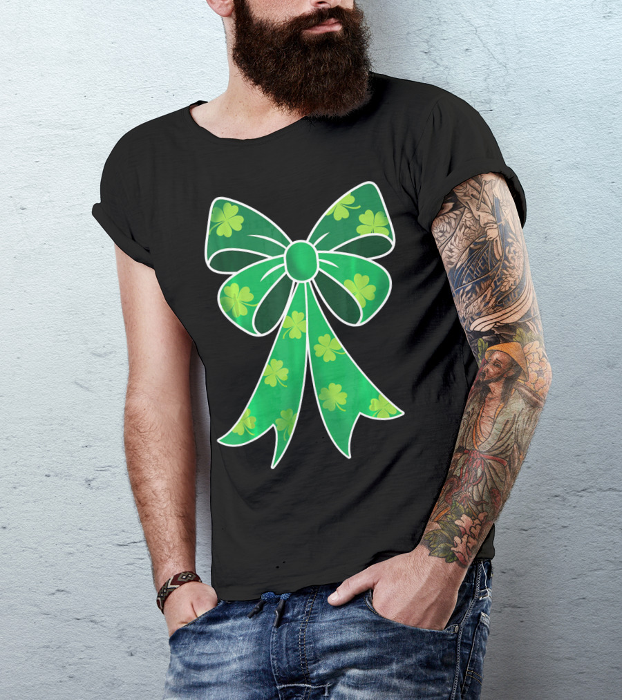 Cute Girls Irish Shamrock Bow T-Shirt