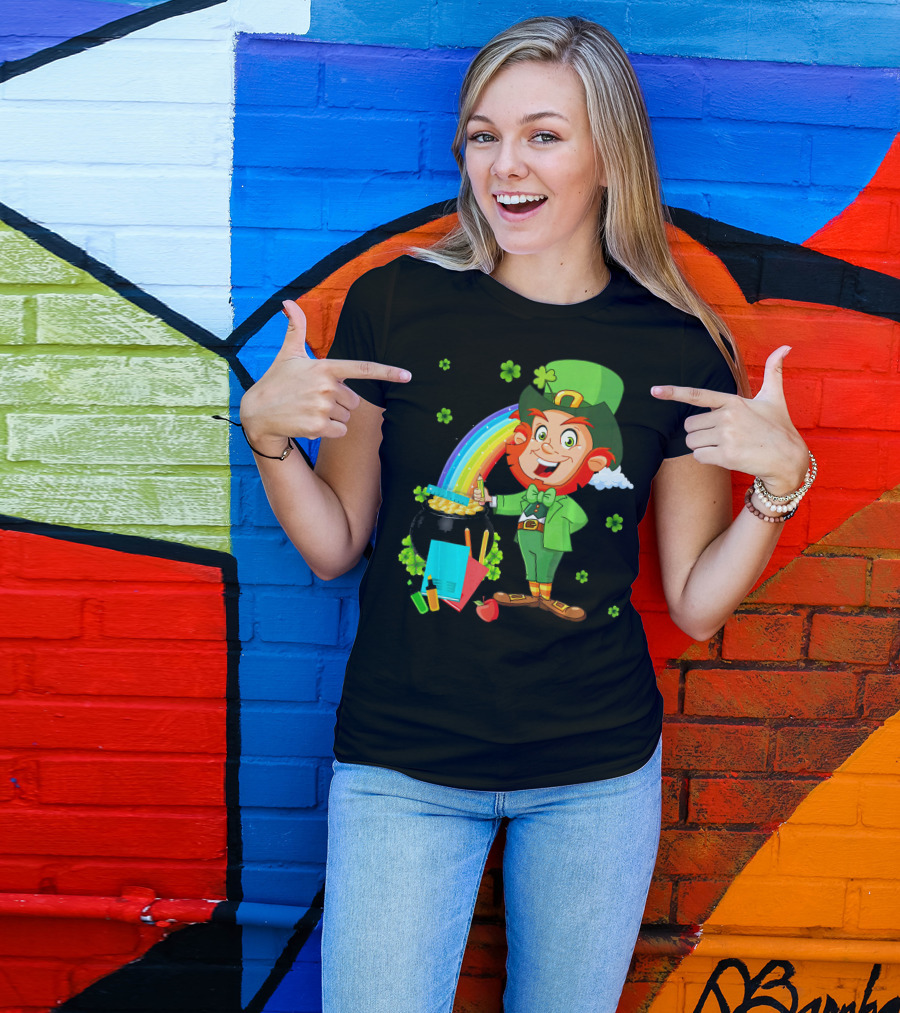 Leprechaun Teacher With Pot Of Gold And Rainbow T-Shirt