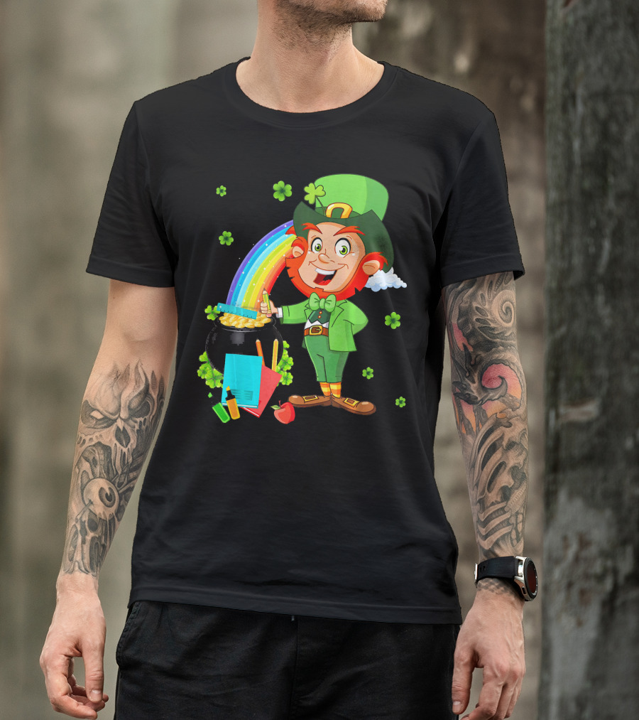 Leprechaun Teacher With Pot Of Gold And Rainbow T-Shirt