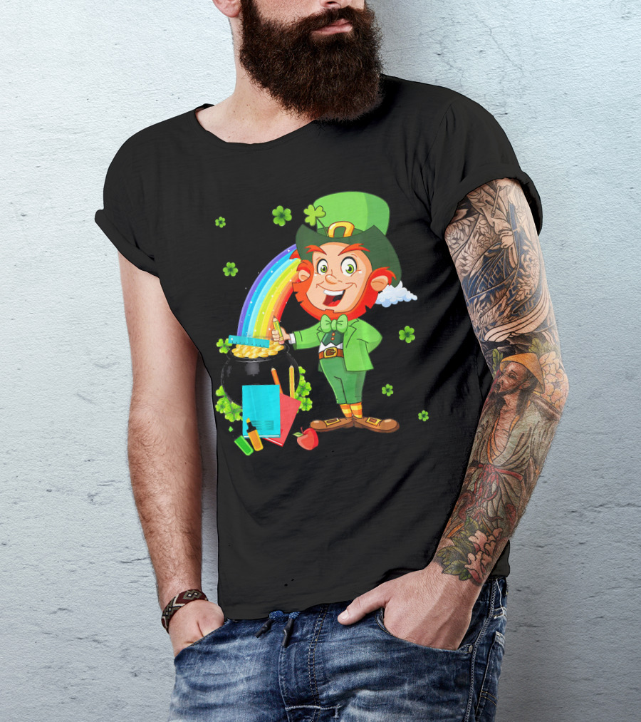Leprechaun Teacher With Pot Of Gold And Rainbow T-Shirt