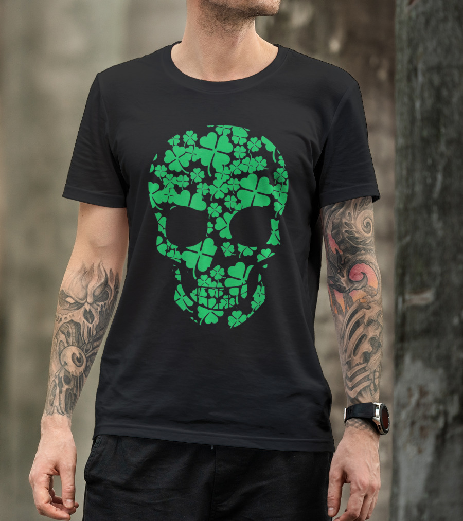 Saint Patricks Day Shamrocks Skull T-Shirt