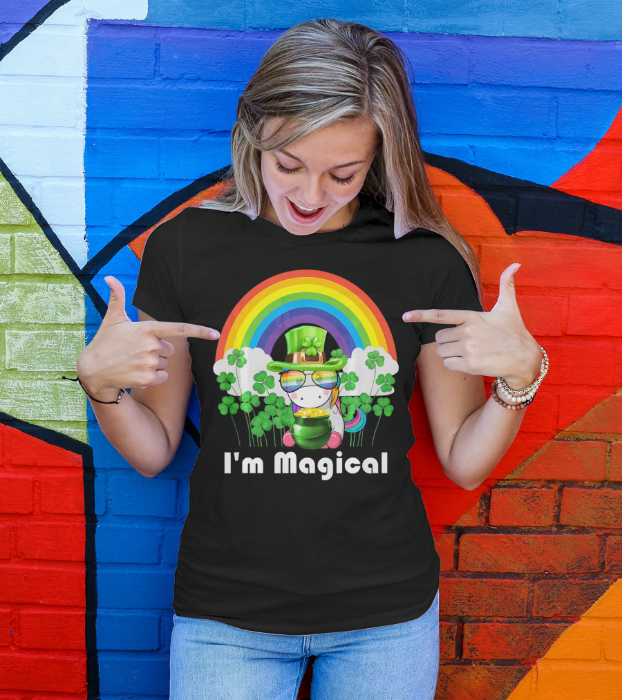 I'm Magical St. Patrick's Day Unicorn With Rainbow And Shamrocks T-Shirt