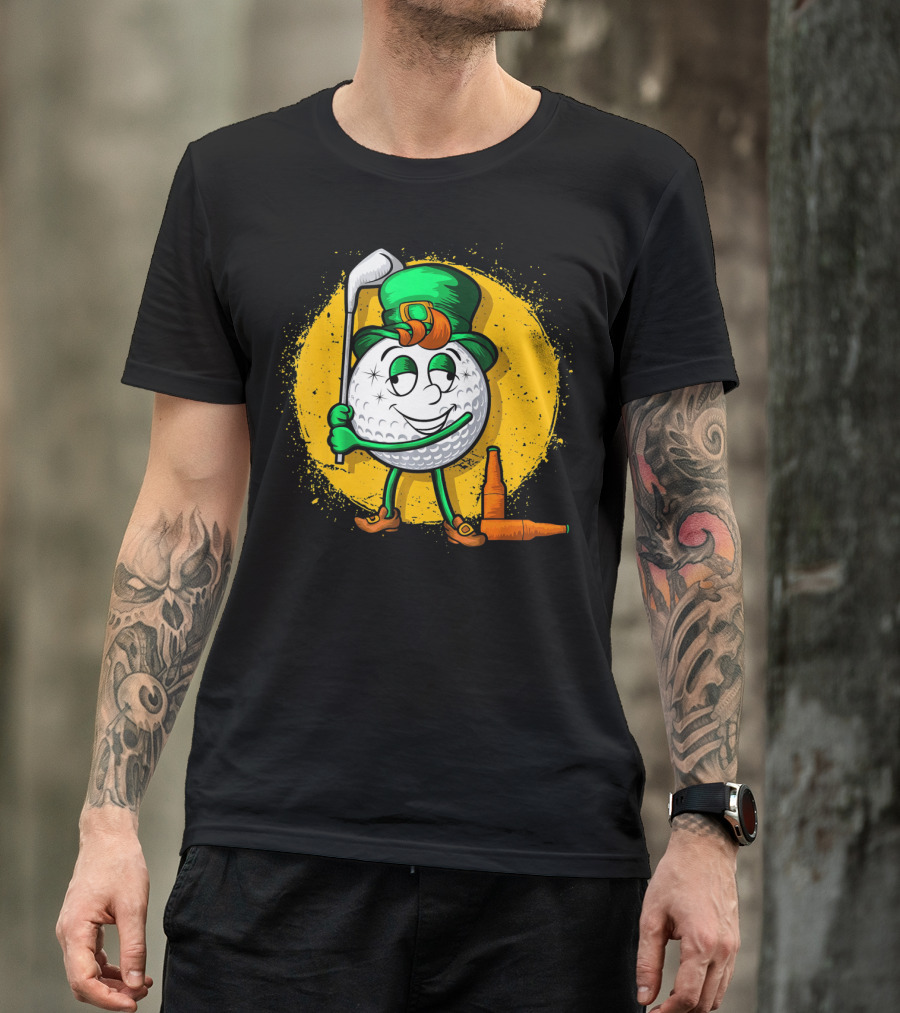 Leprechaun Golf Ball Golfer With Green Hat And Beer Bottles T-Shirt
