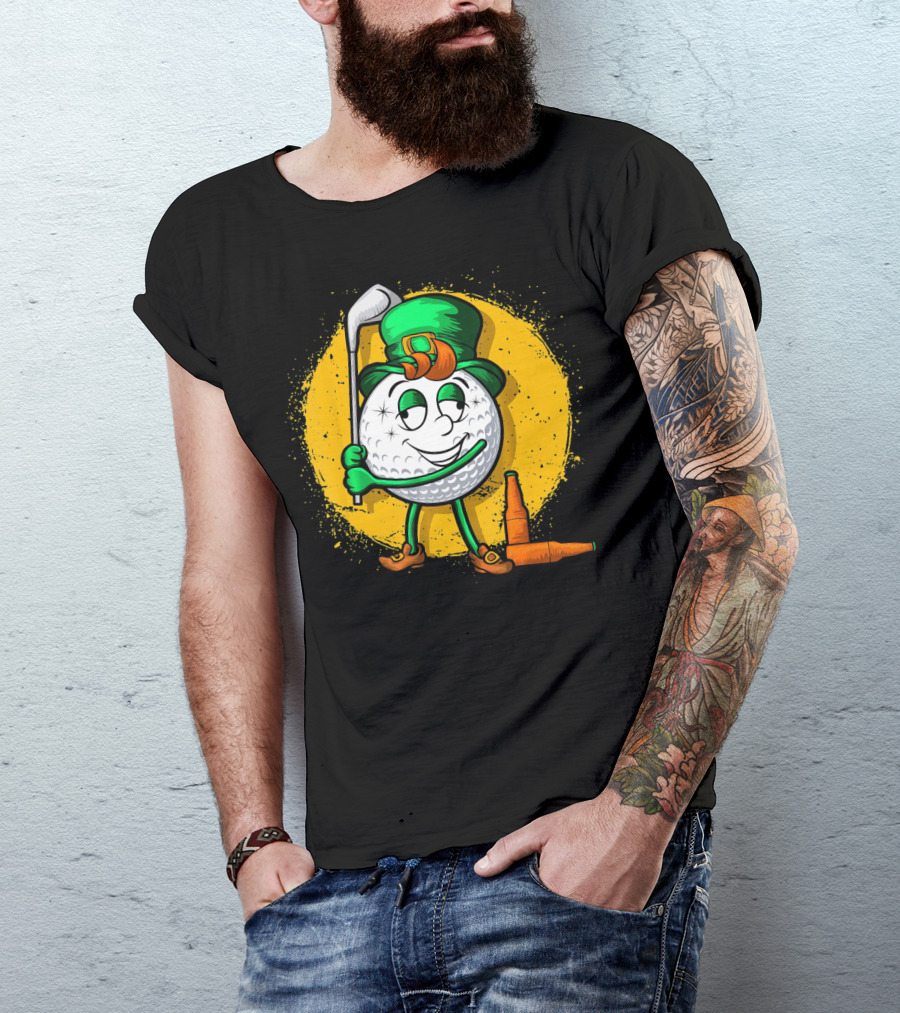 Leprechaun Golf Ball Golfer With Green Hat And Beer Bottles T-Shirt