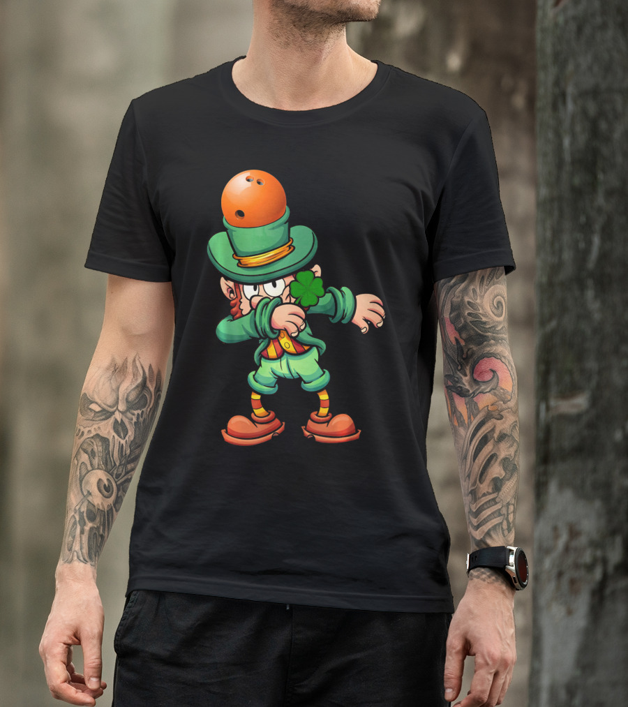 Dabbing Leprechaun Wearing Bowling Ball Hat Holding Shamrock T-Shirt