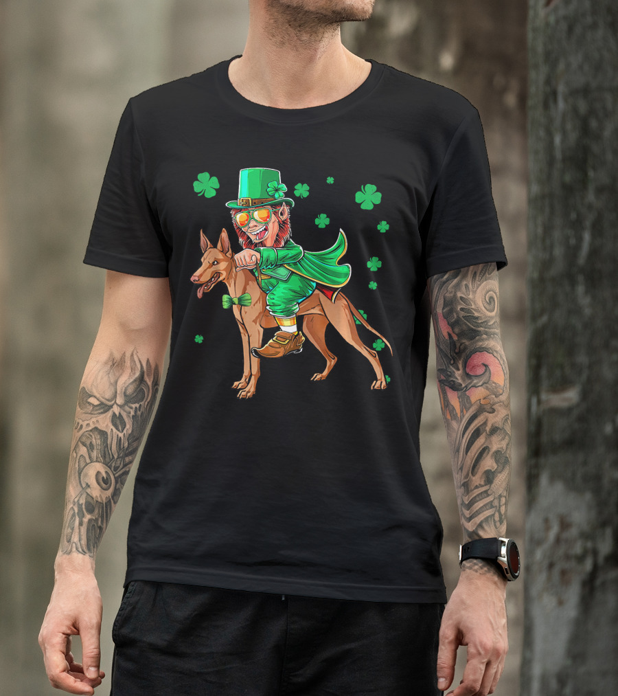 Leprechaun Pharaoh Hound Riding With Shamrock St Patrick's Day T-Shirt