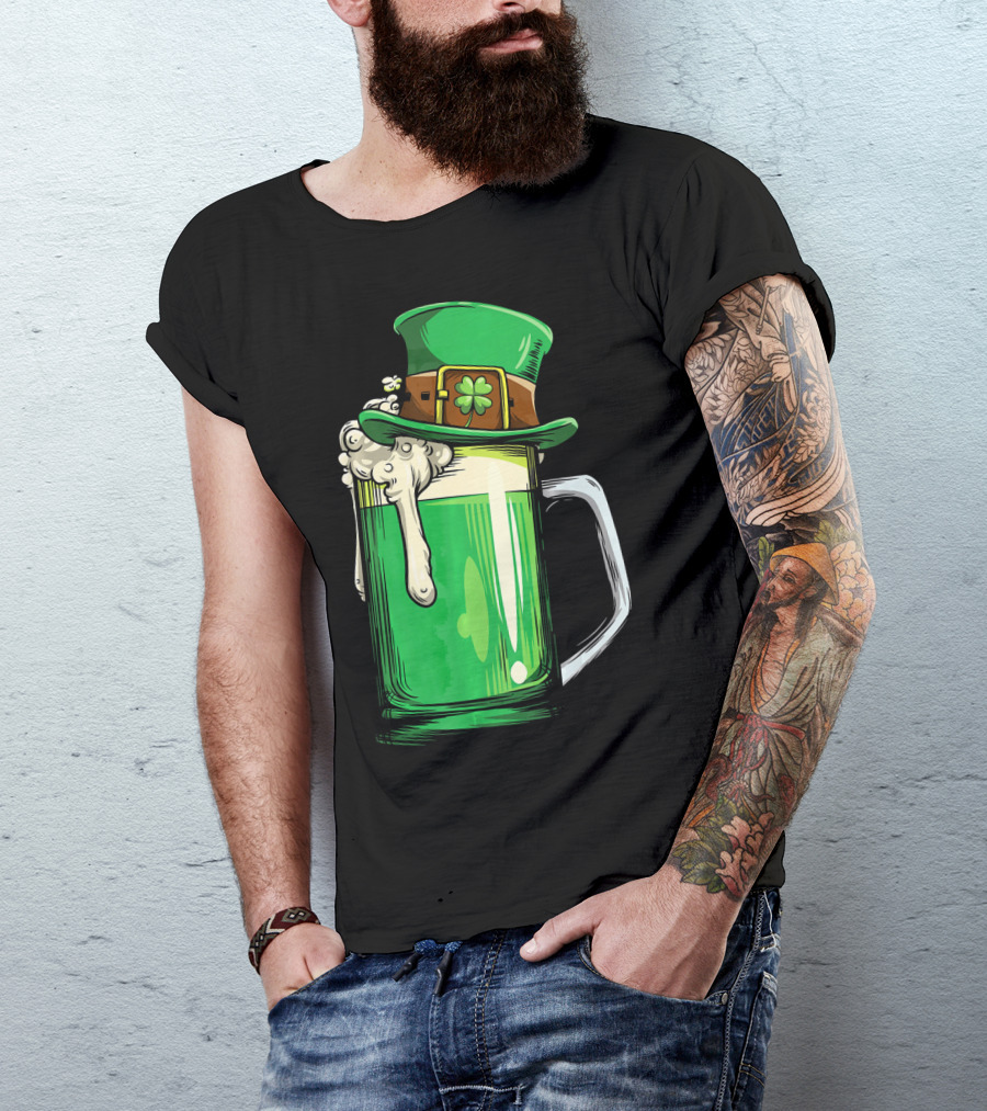 St Patrick Green Beer Leprechaun Hat Shamrock T-Shirt