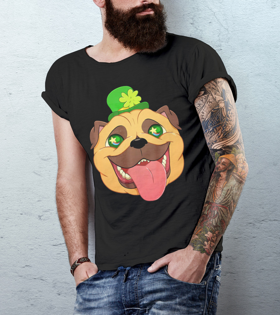 St Patricks Day Pug Leprechaun Irish Shamrock Hat T-Shirt