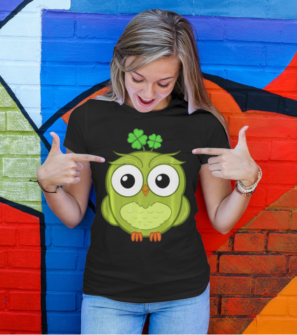 Lucky Green Owl With Shamrock T-Shirt