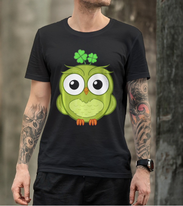 Lucky Green Owl With Shamrock T-Shirt