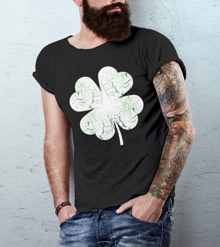 Distressed Green Textured Four Leaf Clover Luck T-Shirt